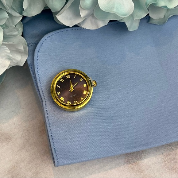 Elegant Ocean Blue and Gold Quartz Watch Cufflinks - Picture 13 of 16